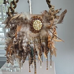 Malini Murjani Italian Leather & Ostrich Feather Bag